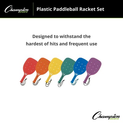 Champion Sports Plastic Paddleball Rackets, Assorted Colors, 6/Set (CHSMRSET)