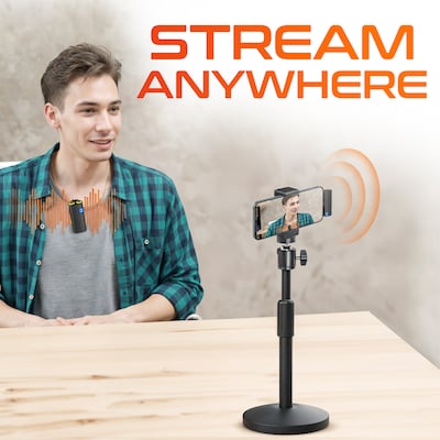 Delton M27L Two Wireless Lavalier Microphones and Lightning Receiver and Camera & Phone Stand Bundle, Black (DMCM27LKT1)