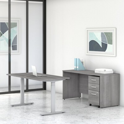 Bush Business Furniture Studio C 60W Electric Height Adjustable Desk, Credenza, Mobile File Cabinet