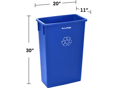 Alpine Industries Polypropylene Recycling Bin and Dolly, 23 Gallon, Blue (ALP477-R-BLU-PKD)