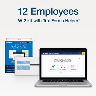 Adams 2025 W-2 Tax Forms Kit, 6-Part, 2-Up, A, 1, B, C, 2 & D, 12/Pack (STAX612-25)