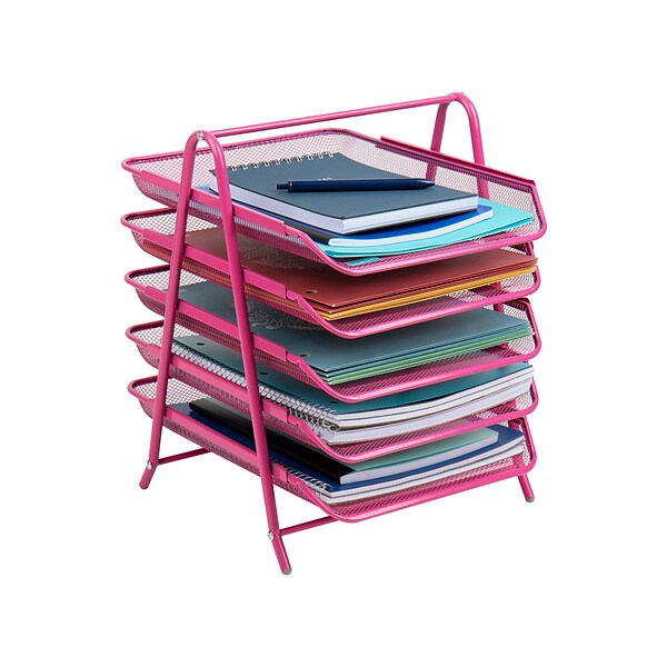 Mind Reader Network Collection 2-Piece Stackable Front Loading Letter Tray, Pink Metal (5TPAPER-PNK)