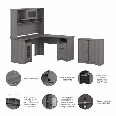 Bush Furniture Cabot 60"W L Shaped Computer Desk with Hutch and Small Storage Cabinet, Modern Gray (CAB016MG)