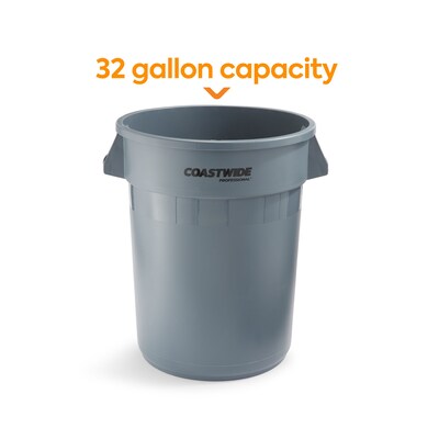 Coastwide Professional™ Plastic Trash Can with no Lid, Gray, 32 Gal. (CW50716)