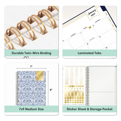 2027 Blue Sky Day Designer 7" x 9" Weekly & Monthly Planner, White/Blue (163850)