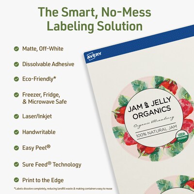 Avery Dissolvable Circle Multipurpose Labels, 3.5 Dia., Off-white, 100/Pack (94514)