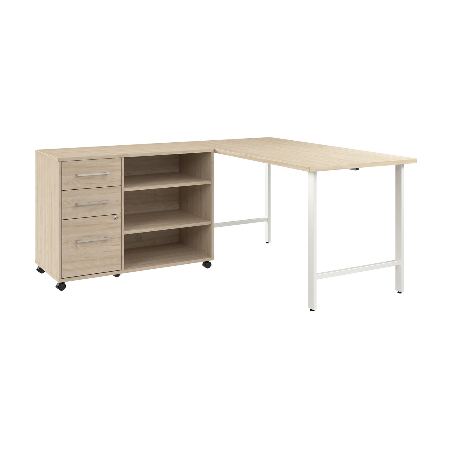Bush Business Furniture Hustle 60W Computer Desk and Storage Cabinet with Drawers and Shelves, Natural Elm (HUS009NE)
