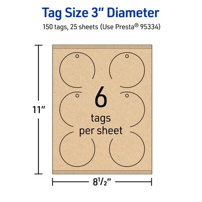 Avery 3" Diameter  Blank Price & Merchandise Tags, Kraft Brown, 150/Carton (95334-KMT25)