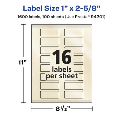 Avery Pearlized Ivory Rectangle Multipurpose Labels, 1" x 2-5/8", Ivory, 1600/Box (94201)