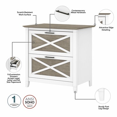 Bush Furniture Key West 60"W L Shaped Desk with 2 Drawer Lateral File Cabinet, Shiplap Gray/Pure White (KWS014G2W)