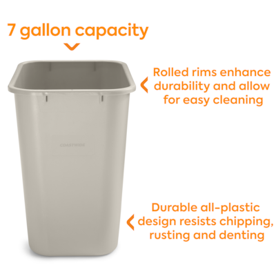 Coastwide Professional™ Plastic Trash Can, 7 Gallon, Beige (CW56430)