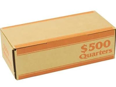 CONTROLTEK $500 of Quarters Coin Box, 1-Compartment, Kraft/Orange, 50/Pack (560062)