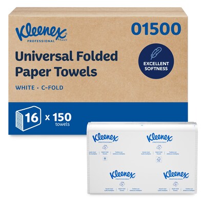 Kleenex Recycled C-Fold Paper Towels, 1-ply, 150 Sheets/Pack, 16 Packs/Carton (01500)