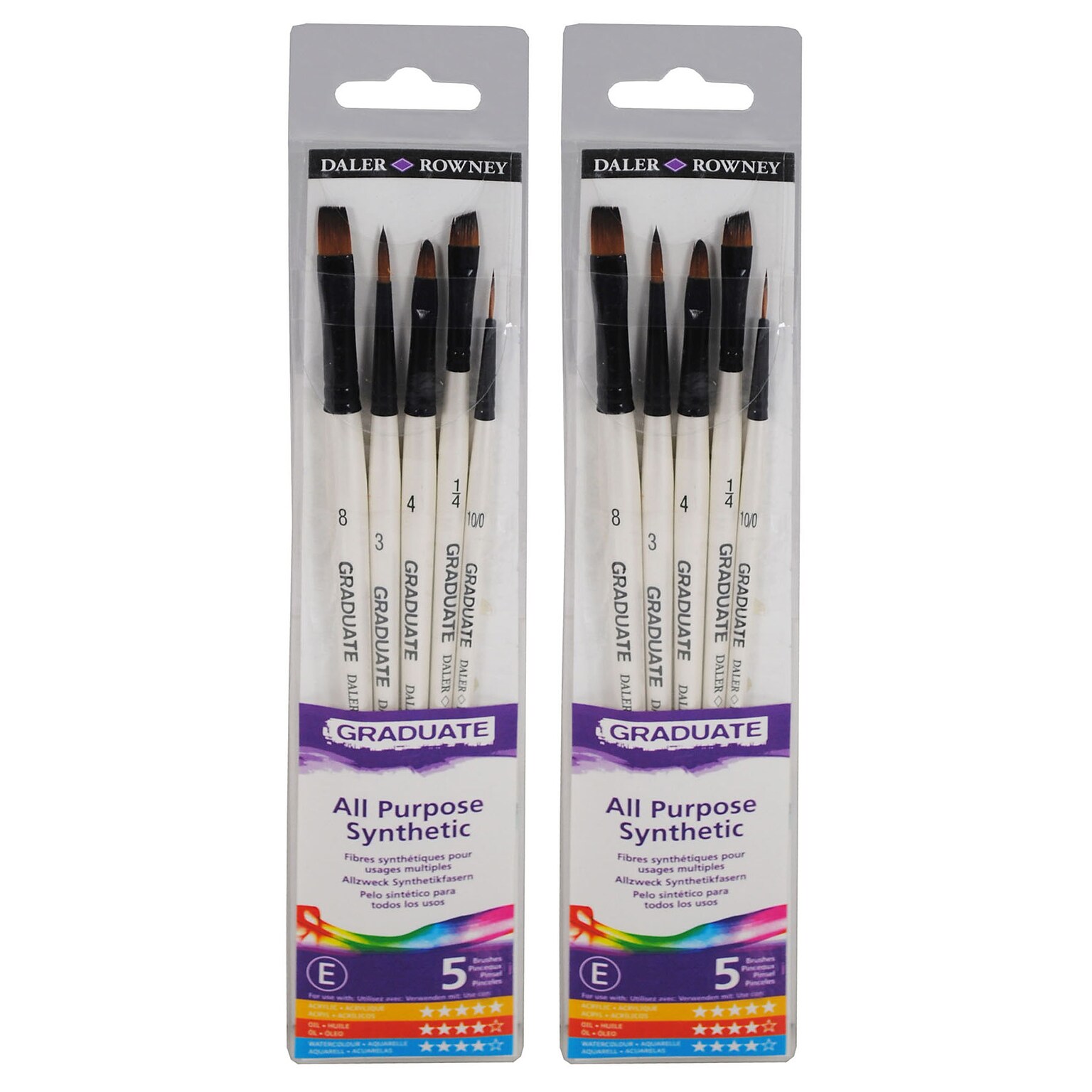 Daler-Rowney Graduate All Purpose Synthetic, 5/Set, 2 Sets/Bundle (DRWD212550002-2)