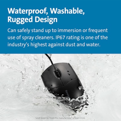 Kensington Pro Fit Wired Washable Ambidextrous Mouse, Black (K70315WW)