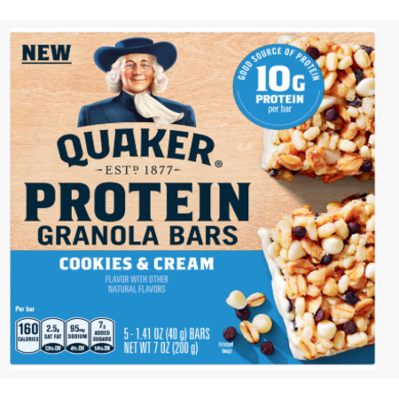 Quaker Protein Cookies & Cream Granola Bar, 7 oz., 5 Bars/Box (QUA57833)