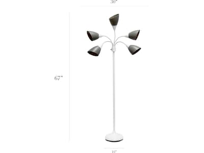 Simple Designs 67" White Metal Floor Lamp with 5 Adjustable Cone Shades (LF2006-GOW)
