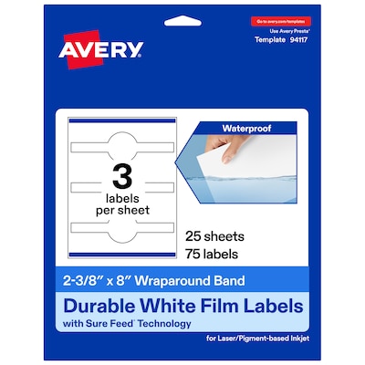 Avery Laser/Inkjet Decorative Edge Waterproof Multipurpose Labels, 8  x 2.375, White, 75/Pack (94117)
