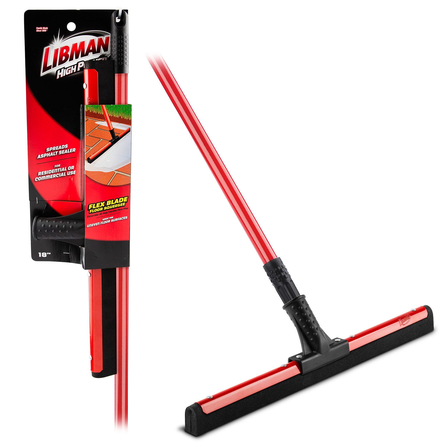 Libman Flex 18 Floor Squeegee, Red, 6/Carton (0191006)