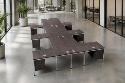 Boss Office Products Simple System 71"W L-Shaped Desk with Pedestal, Driftwood, 6/Set (SGSD023-203)