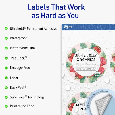 Avery Round Laser Multipurpose Labels, 3.5 Dia., White, 200/Box (19479399454)