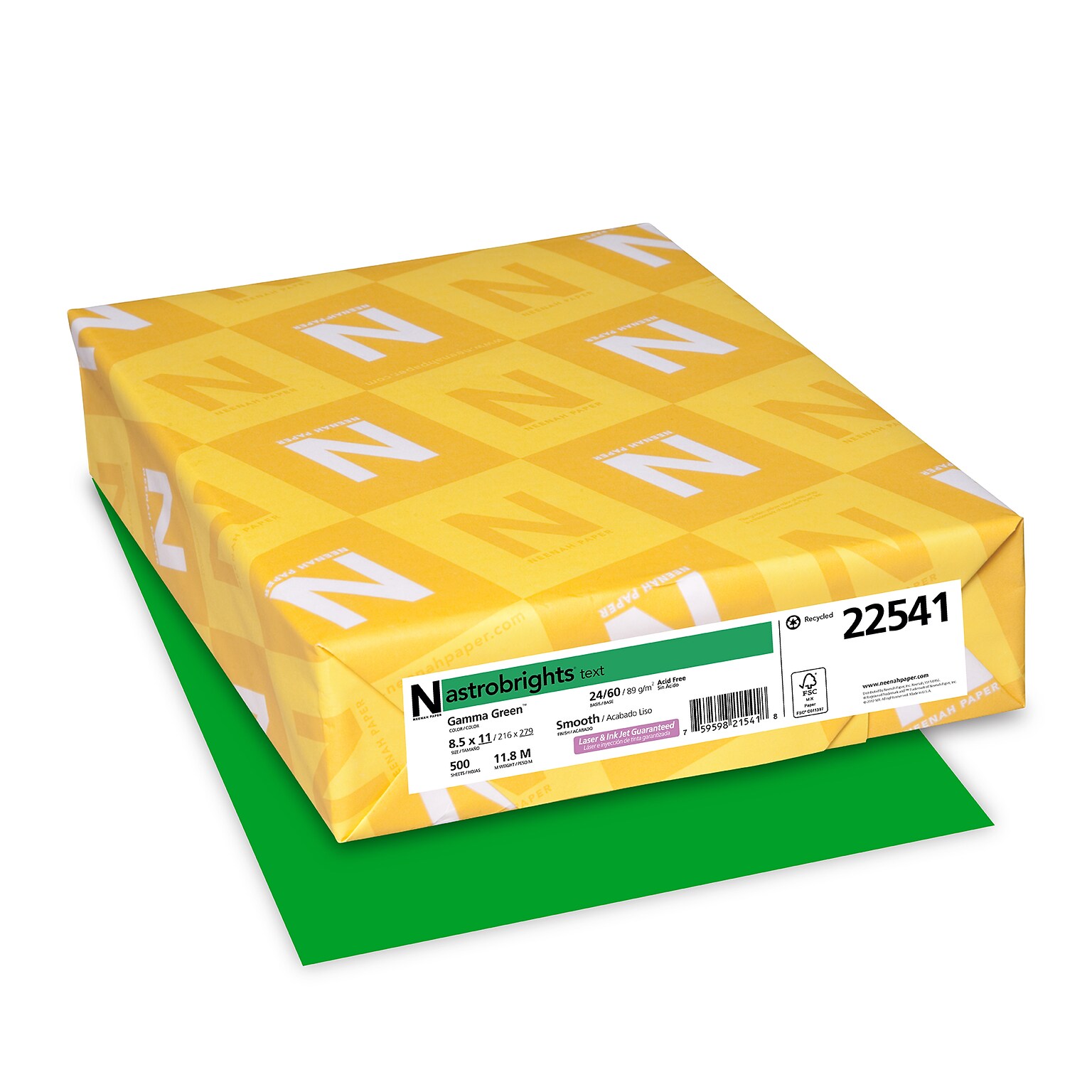 Astrobrights 8.5 x 11 Color Multipurpose Paper, 24 lbs., Gamma Green, 500 Sheets/Ream, 10/Ream (22541/21548CT)