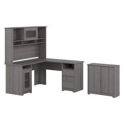 Bush Furniture Cabot 60"W L Shaped Computer Desk with Hutch and Small Storage Cabinet, Modern Gray (CAB016MG)