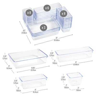 Mind Reader Stackable Plastic Desk Tray Set, Clear, 25 Pieces (DRORG25-CLR)