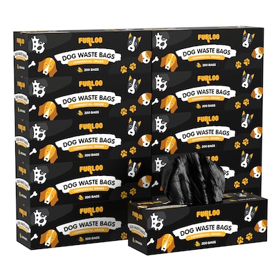 Furloo Heavy Duty Pet Waste Disposal Bags, 2 Gallons, Black, 2000 Total Bags (FLO2-10)