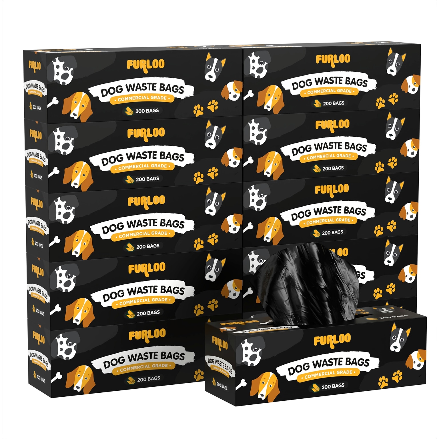 Furloo Heavy Duty Pet Waste Disposal Bags, 2 Gallons, Black, 2000 Total Bags (FLO2-10)