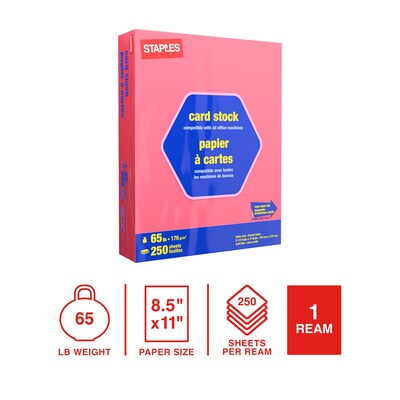 Staples 65 lb. Cardstock Paper, 8.5 x 11, Bright Pink, 250 Sheets/Pack (91993)