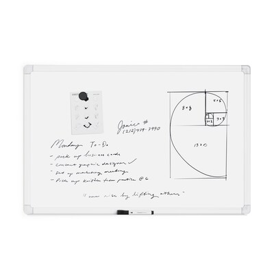 U Brands Magnetic Porcelain Steel Dry-Erase Whiteboard, Aluminum Frame, 3' x 2' (4899U00-01)