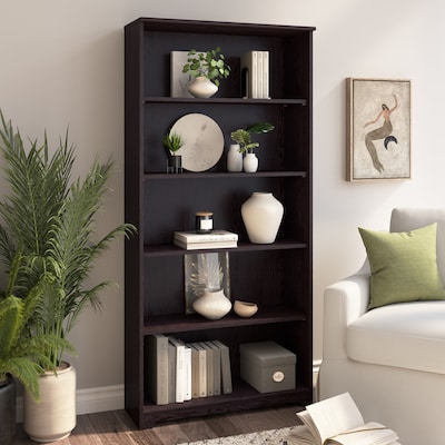 Bush Furniture Cabot 66"H 5-Shelf Bookcase with Adjustable Shelves, Espresso Oak (WC31866)