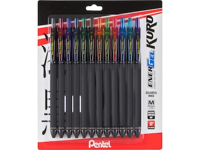 Pentel EnerGel Kuro Retractable Gel Pens, Medium Point, Assorted Colors Inks, 12/Pack (BL437R1BP12M)