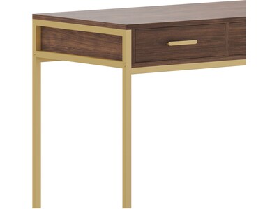 Martha Stewart Ollie 47"W Home Office Desk with 3 Drawers, Walnut/Polished Brass (ZGZP028BRGLD)