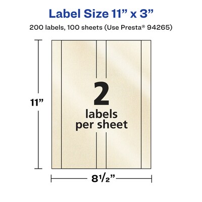 Avery Pearlized Ivory Rectangle Multipurpose Labels, 11" x 3", Ivory, 200/Box (94265)
