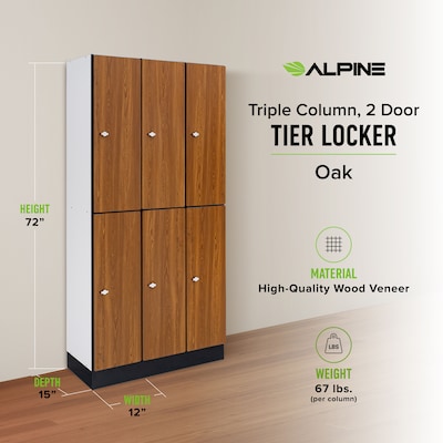 Alpine Industries 72" 2-Tier 3-Column Storage Locker, Oak (701-O-3-MK)