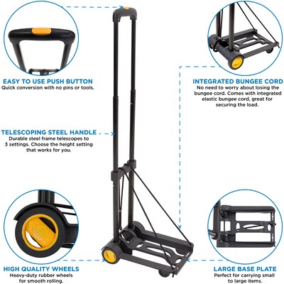 Mount-It! Folding Luggage Cart and Dolly, Holds Up to 77 lbs. Capacity, Black/Yellow (MI-912)