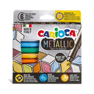 CARIOCA Metallic Water Based Water-Based Marker, Maxi Tip, Assorted Colors, 6/Set (CRA43161)