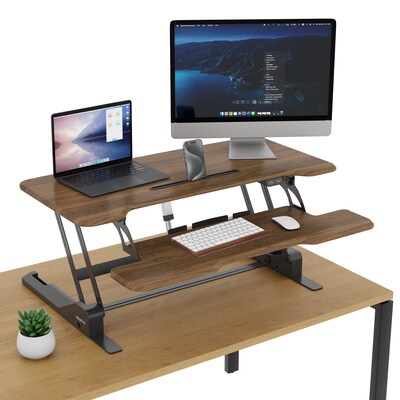 Mount-It! 38"W Electric Rectangular Adjustable Standing Desk Converter, Dark Walnut (MI-8011)