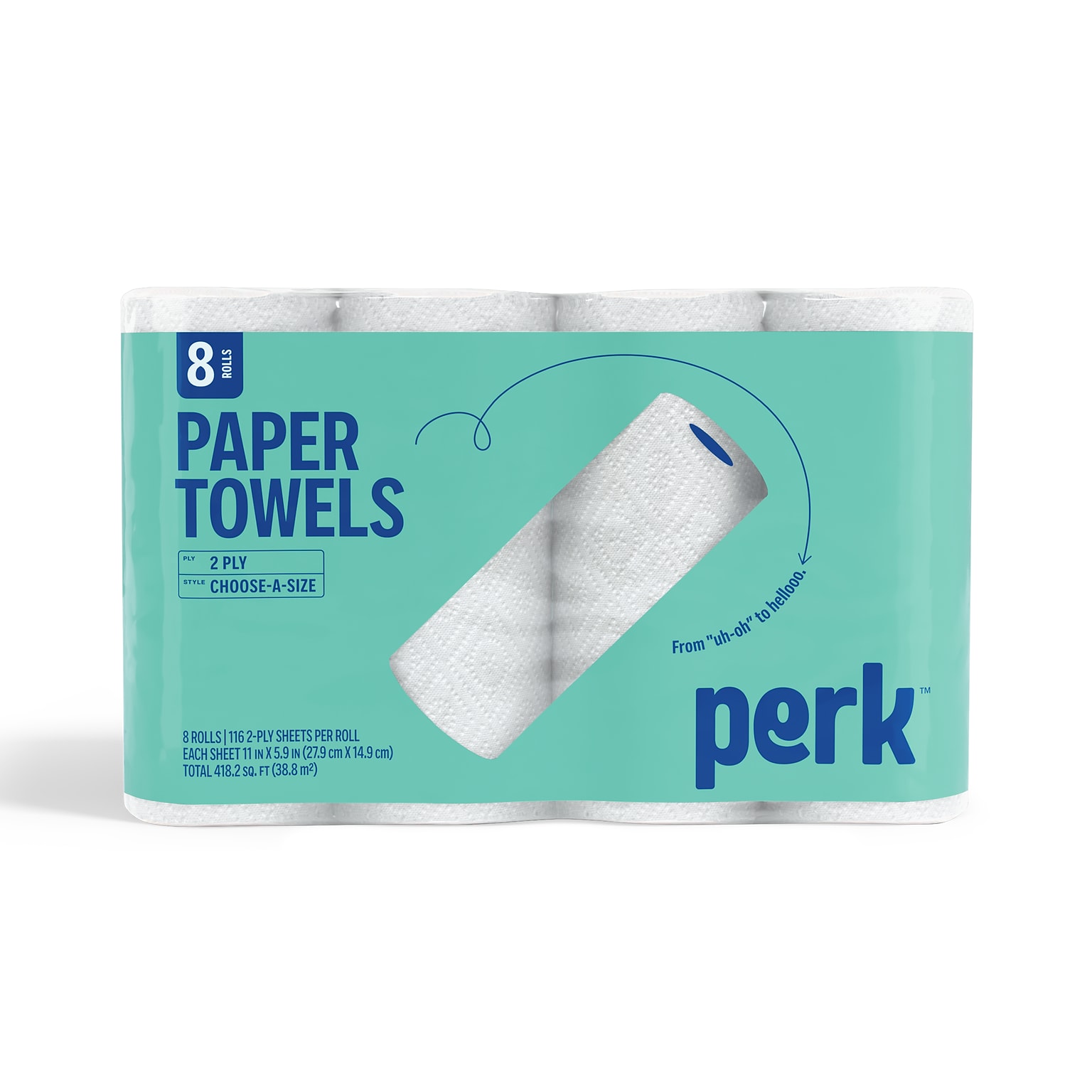Perk™ Choose-A-Size Paper Towels, 2-ply, 116 Sheets/Roll, 8 Rolls/Pack (PK55113)