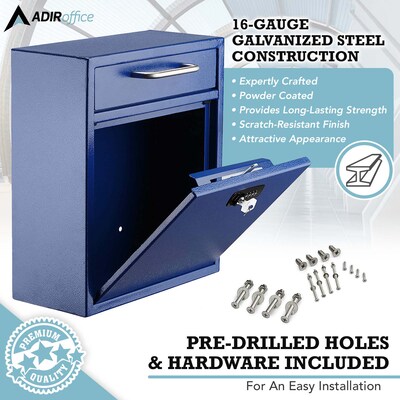 AdirOffice Steel Combination Locking Wall Mounted Interoffice Drop Box Mailbox, Medium, Blue (631-05-BLU-KCPK)