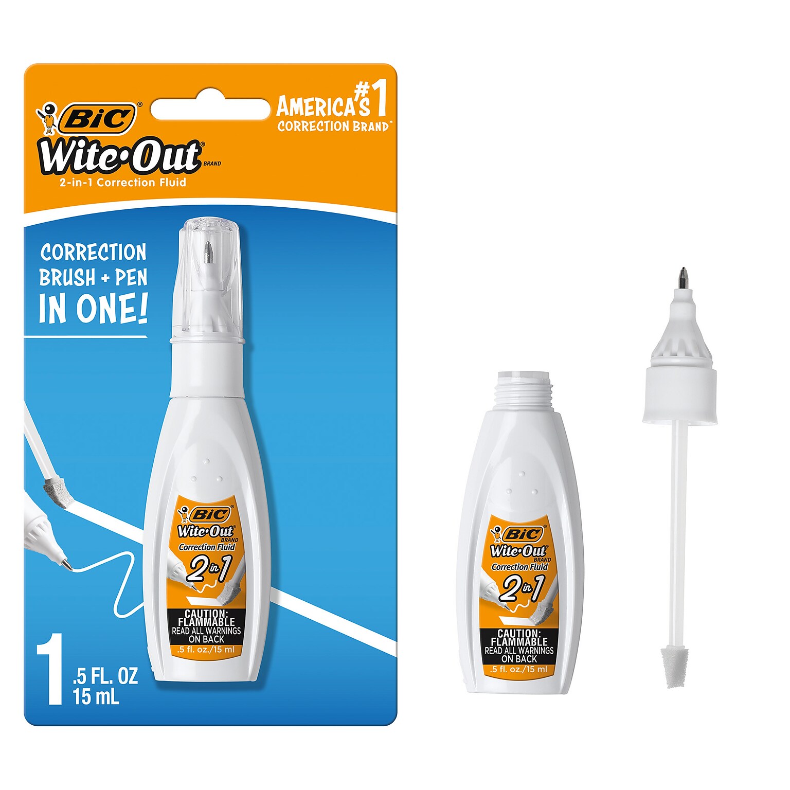 BIC Wite-Out 2-in-1 Correction Fluid, 15 ml., White (WOPFP11)