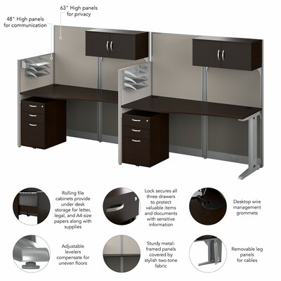 Bush Business Furniture Office in an Hour 63"H x 129"W 2 Person In-Line Cubicle Workstation, Mocha Cherry (OIAH005MR)