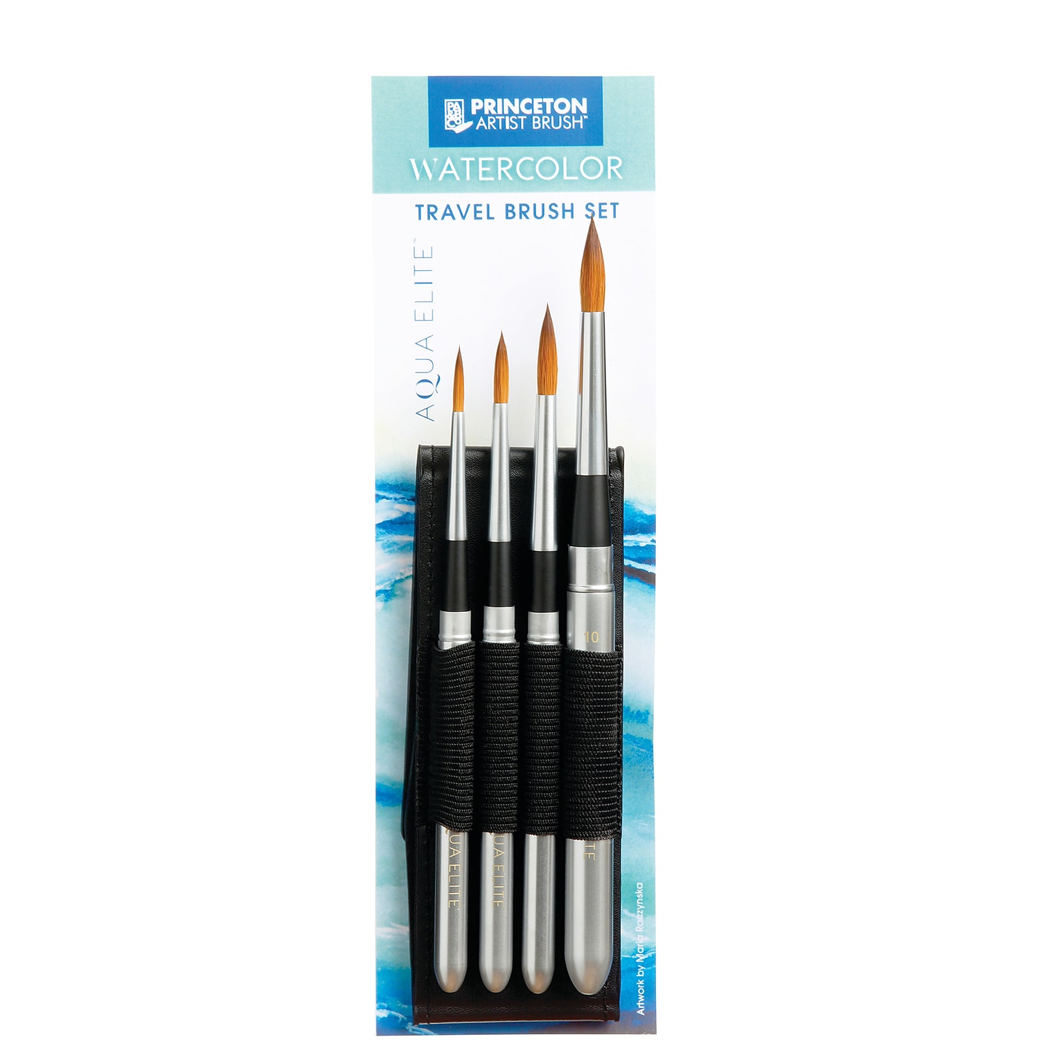 Princeton Aqua Elite Short Handle Watercolor Synthetic Brush Travel Set, 4/Pack (PBXP4850TRSET)