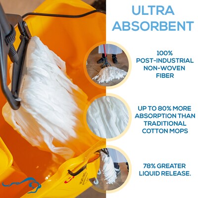 BISON LIFE Kleen Handler String Non-Woven Disposable Wet Mop Head, White, 24/Pack (BP-ES-NWSM-W-12-A)