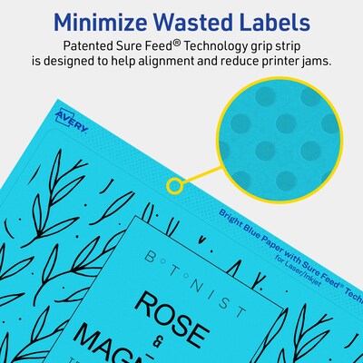 Avery Printable Rectangle Multipurpose Labels, 5" x 8-1/8", Bright Blue, 160/Box (94259)