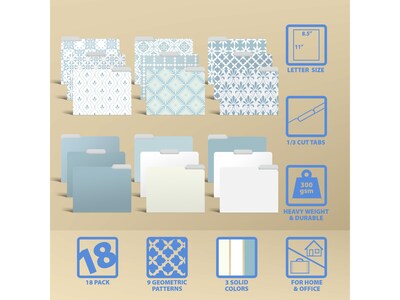 Better Office Soft Floral Tile Heavy-Duty File Folders, 1/3-Cut Tab, Letter Size, Paper Stock, 18/Pack (80033-18PK)