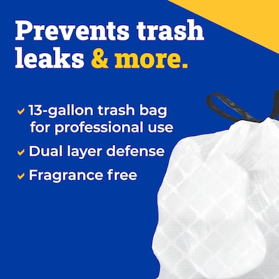 Glad ForceFlex Tall 13 Gallon Drawstring Kitchen Trash Bag, White, 100 Total Bags (78526)
