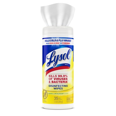 Lysol Disinfecting Wipes, Lemon & Lime Blossom Scent, 35 Wipes/Container, 12/Carton (19200-81145)